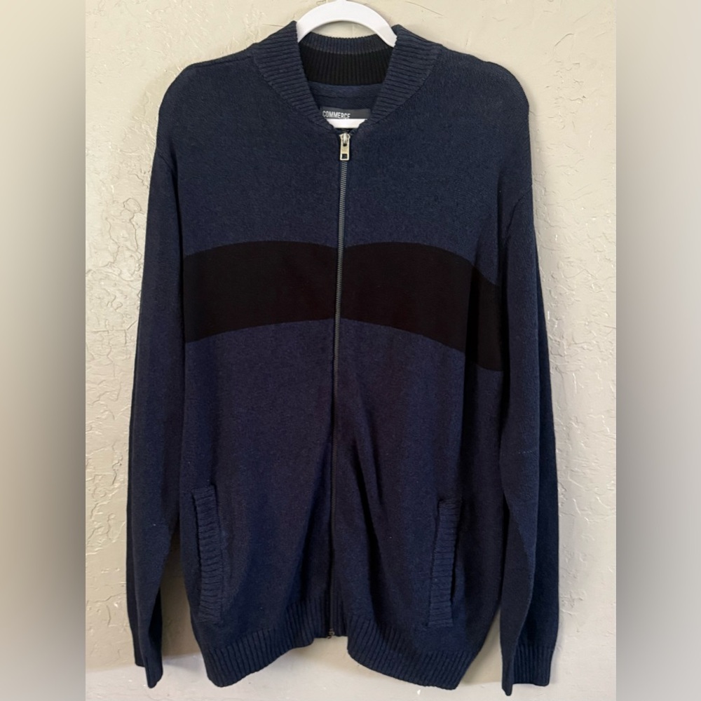 Commerce Cardigan Sweater Mens XL Blue Zip Cozy Warm Winter NEW